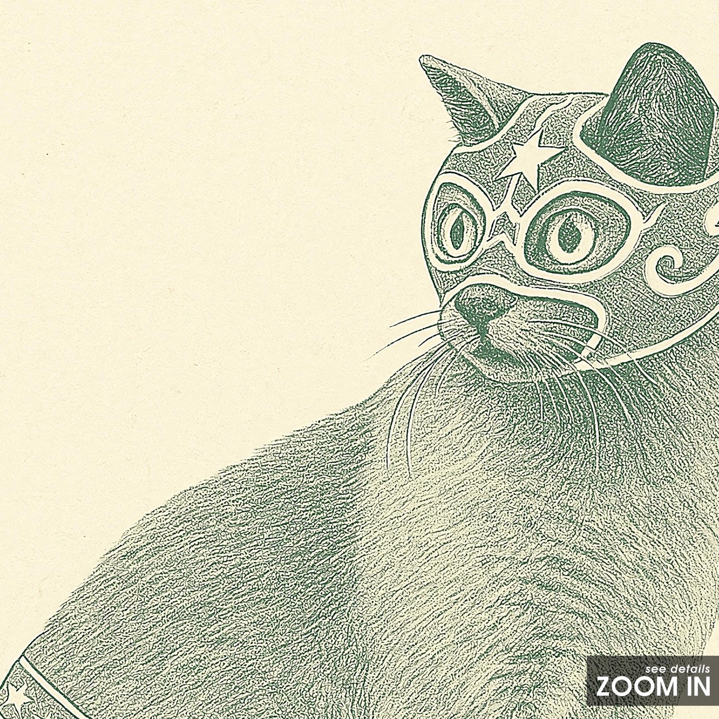 Luchador Cat Poster – Vintage Mexican Wrestler Cat Print, Whimsical Animal Wall Art