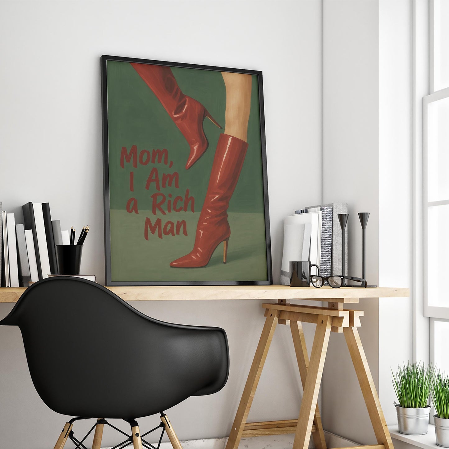 Feminist Quote Poster – Empowering Wall Art With Red Boots Artwork & Bold Statement Decor