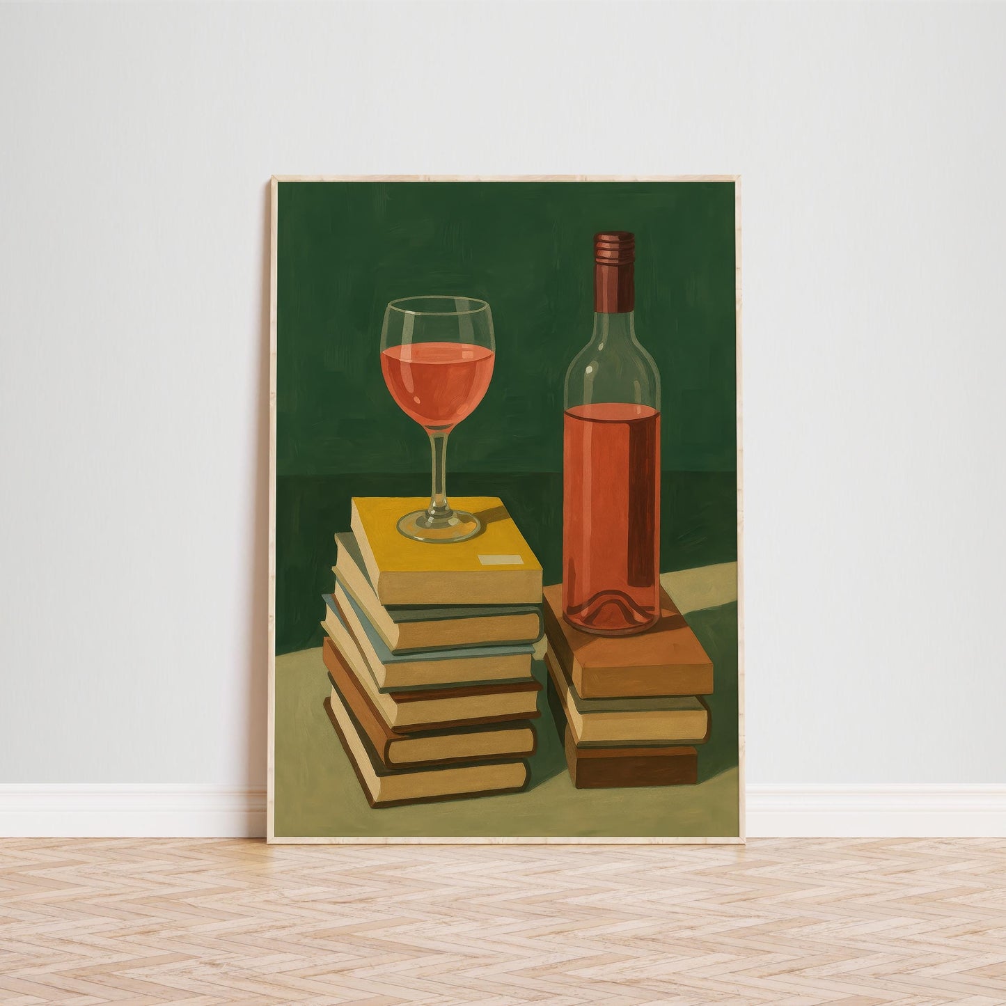 Wine And Books Poster – Cozy Reading Nook Art | Elegant Literary Wall Decor