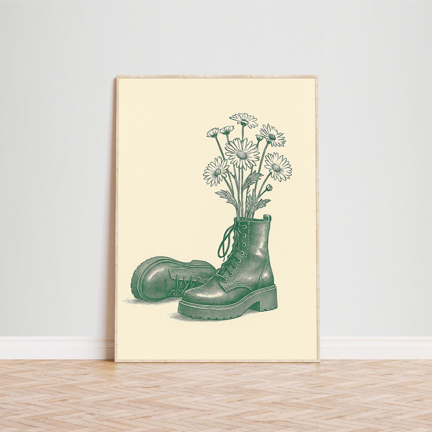 Boots and Daisies Poster – Feminine Strength Minimal Line Art