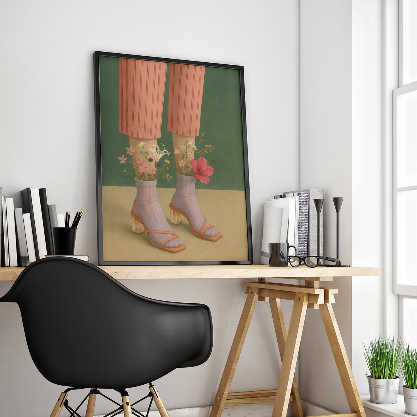 Floral Socks Art Print – Whimsical Feminine Botanical Wall Decor Poster