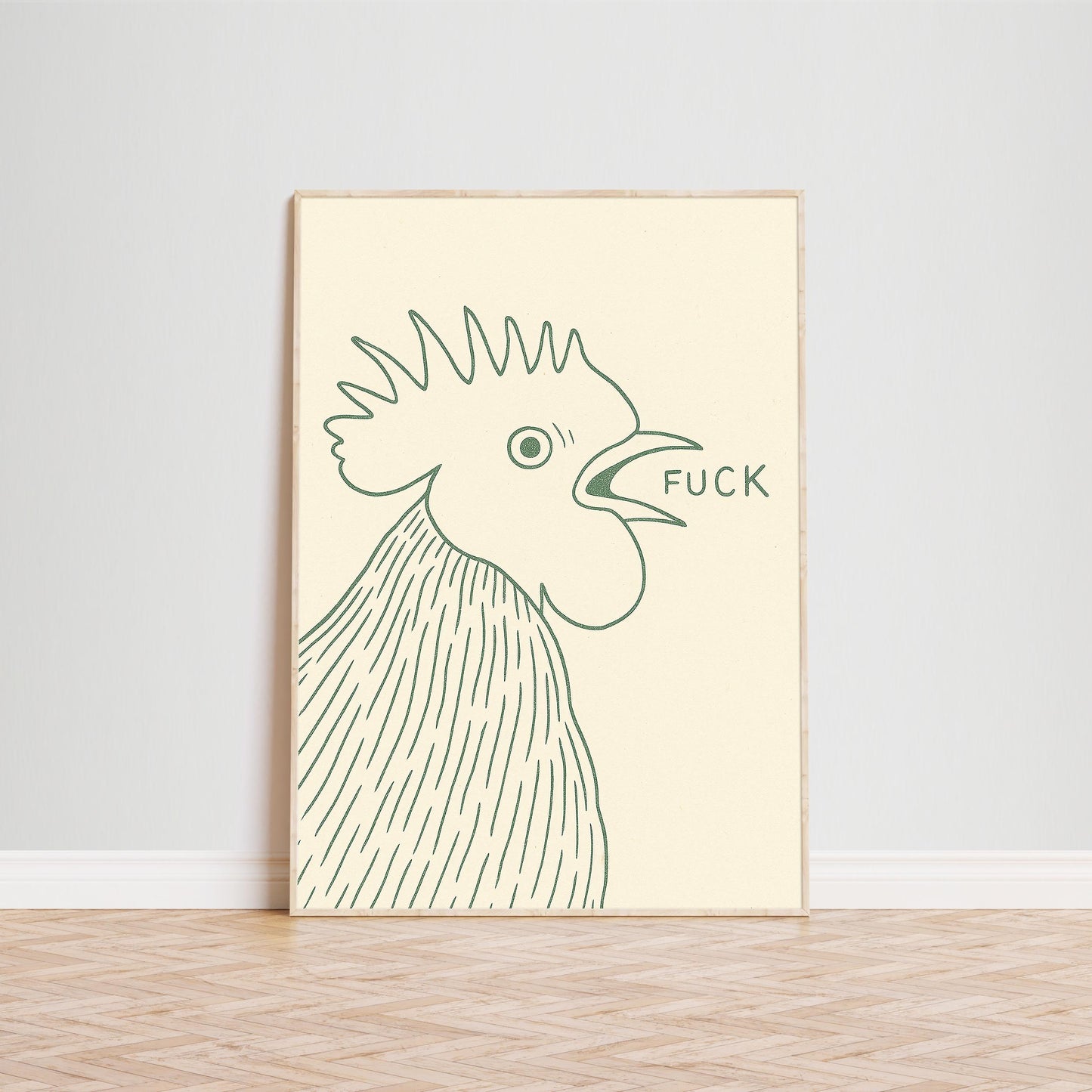 Funny Rooster Poster – Minimal Kitchen Wall Art, Bold Farm Animal Print
