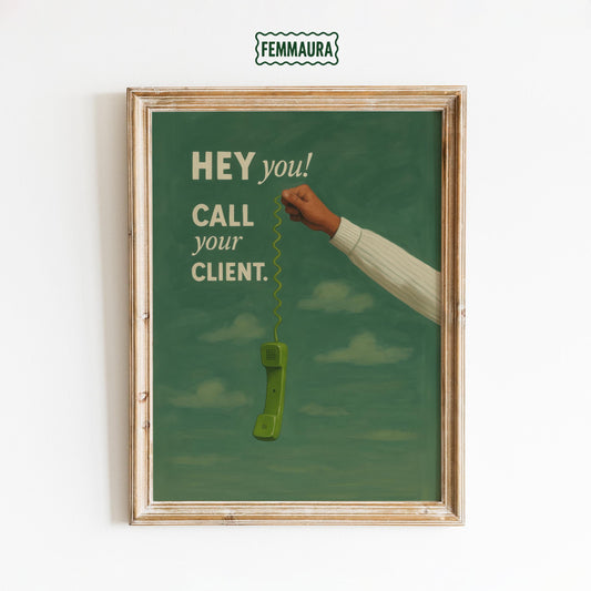 Motivational Office Wall Art – Call Your Client Print With Green Phone Design
