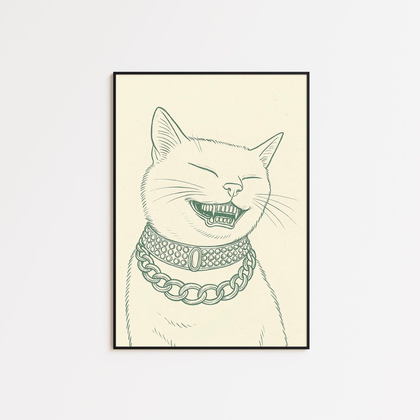 Laughing Cat Poster – Funny Line Art Print, Retro Minimal Animal Illustration
