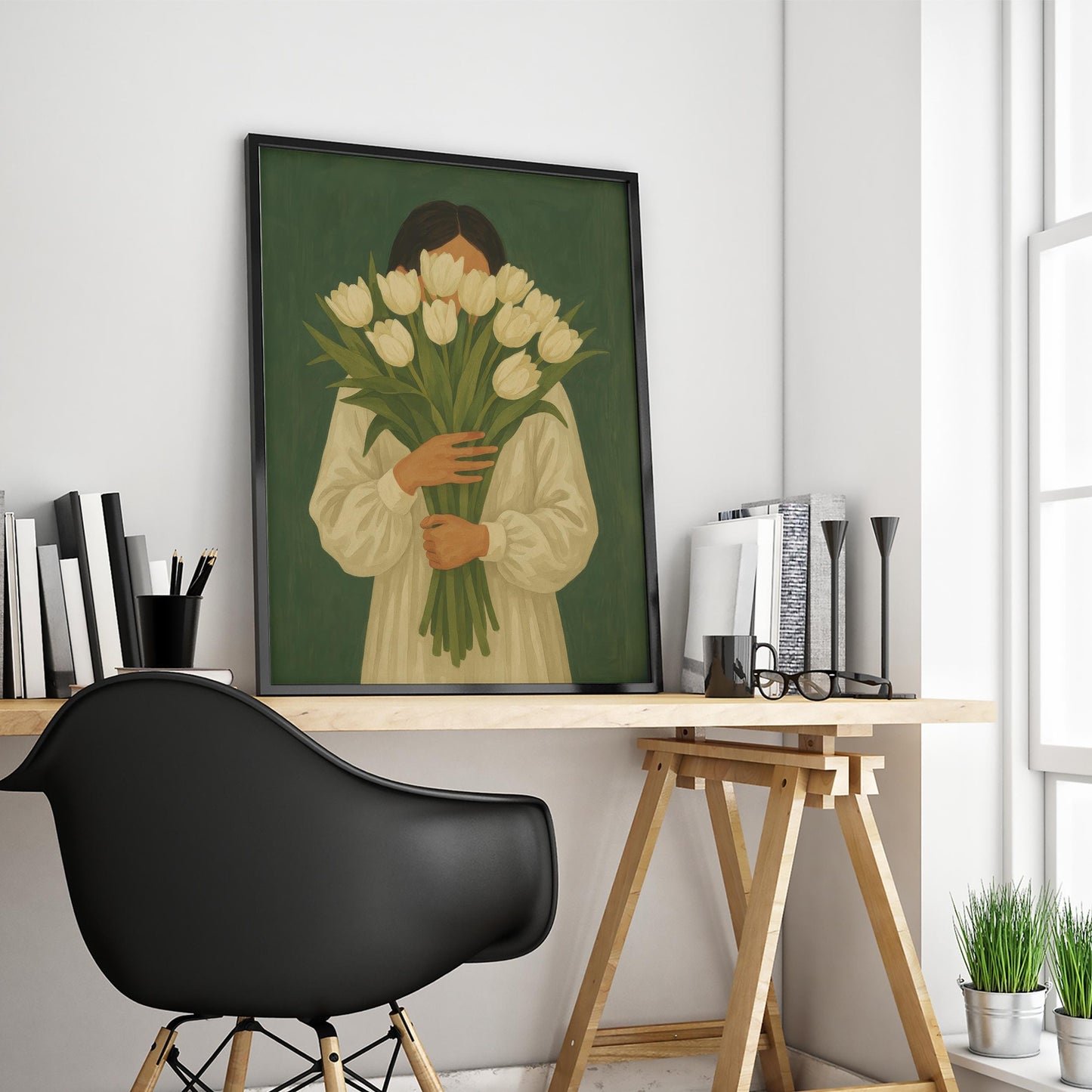 White Tulip Wall Art – Feminine Floral Botanical Poster | Soft Minimalist Print