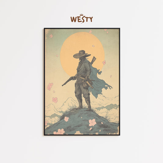 Lone Warrior Cowboy Poster – Samurai Western Style Art Print