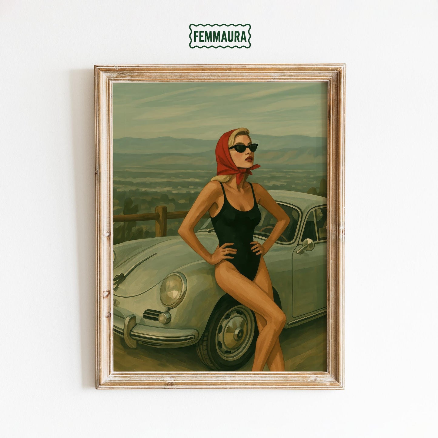 Retro Hollywood Glamour Print – Vintage Car Artwork With Mid Century Chic Style