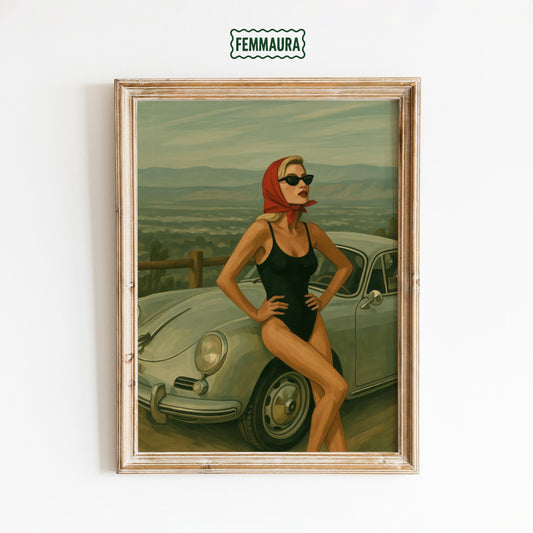 Retro Hollywood Glamour Print – Vintage Car Artwork With Mid Century Chic Style
