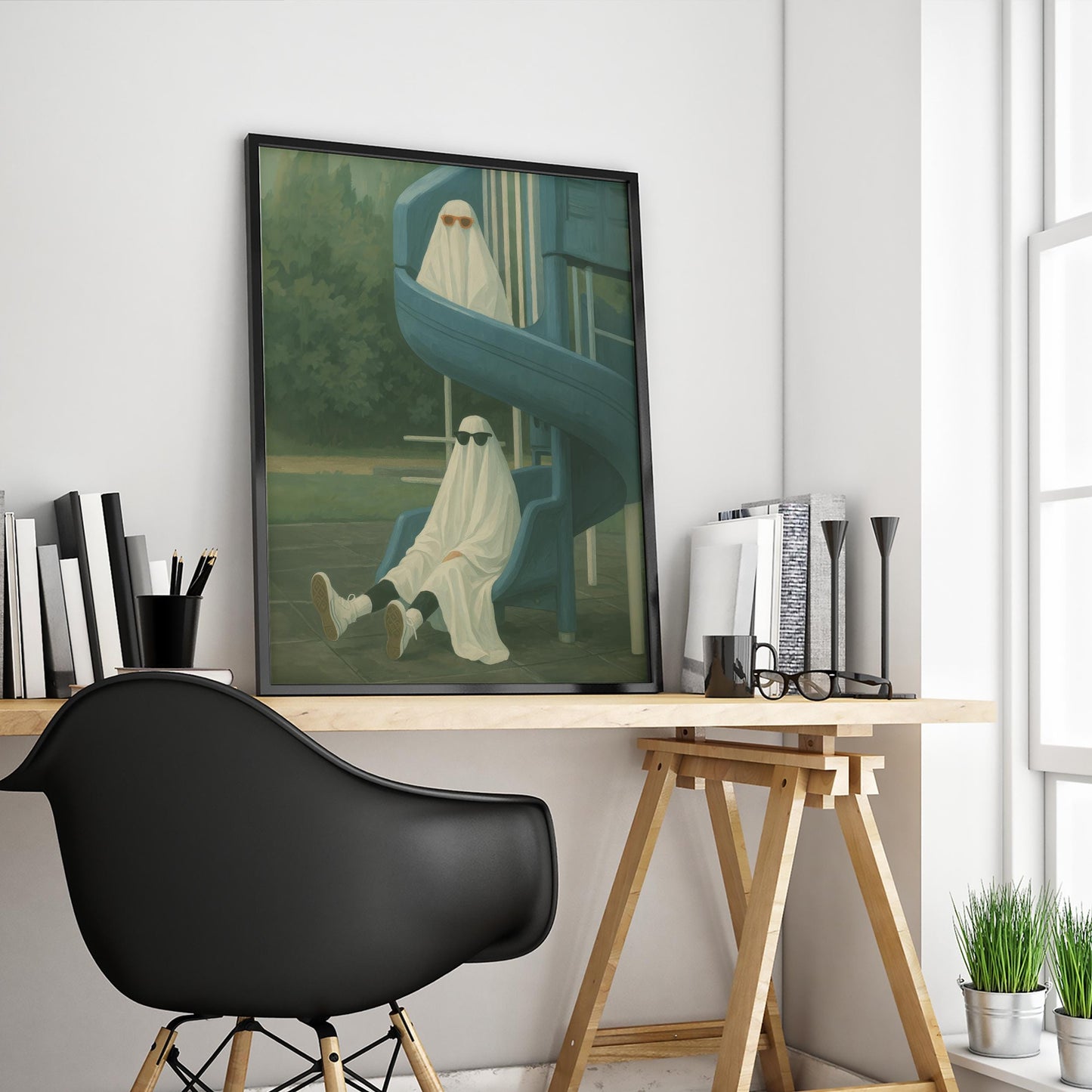 Quirky Gothic Wall Art – Funny Ghost Print With Moody Playground Scene