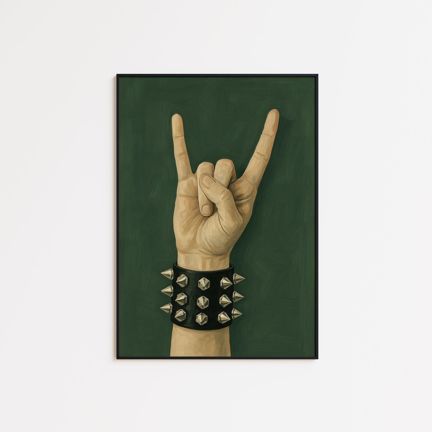 Rock Hand Poster – Gothic Minimalist Wall Art With Studded Leather Bracelet