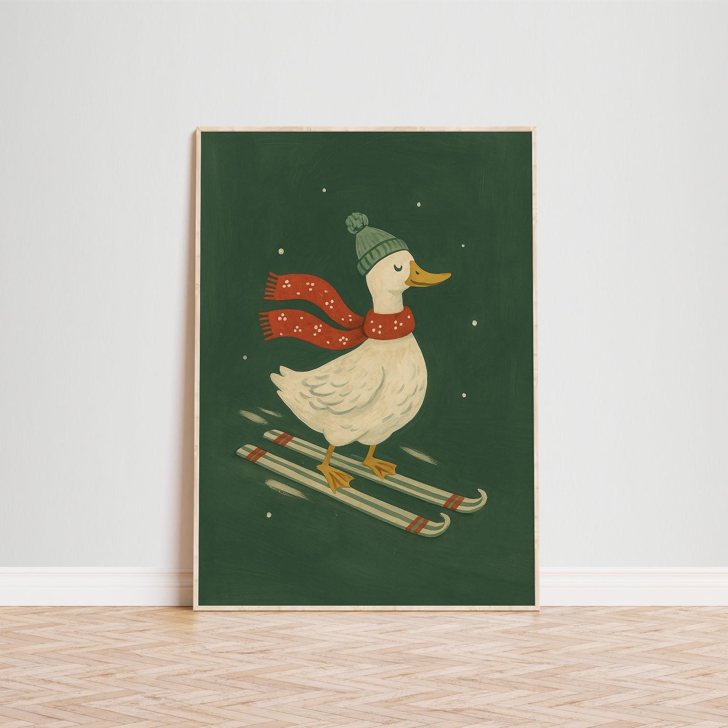 Skiing Duck Poster – Retro Winter Art | Festive Holiday Wall Decor Print
