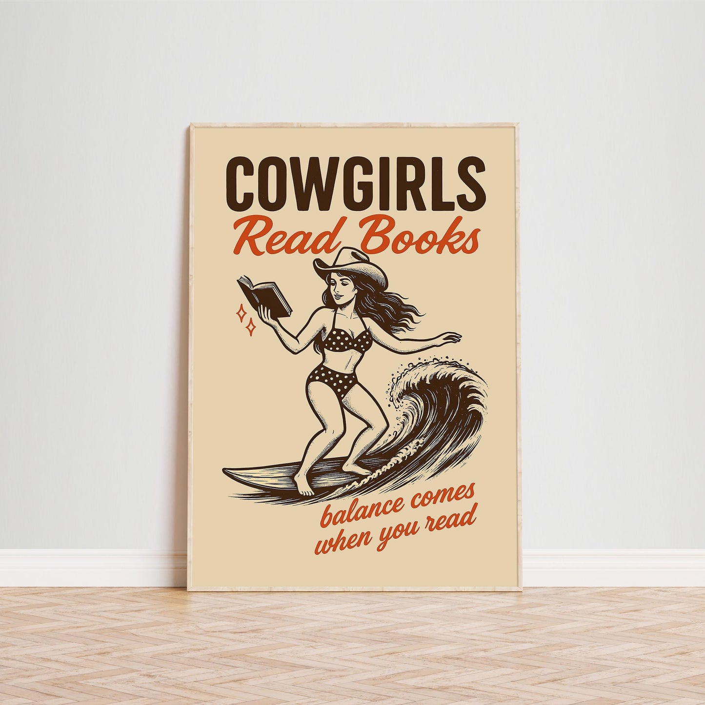 Cowgirls Read Books Poster – Retro Western Girl Surf Print