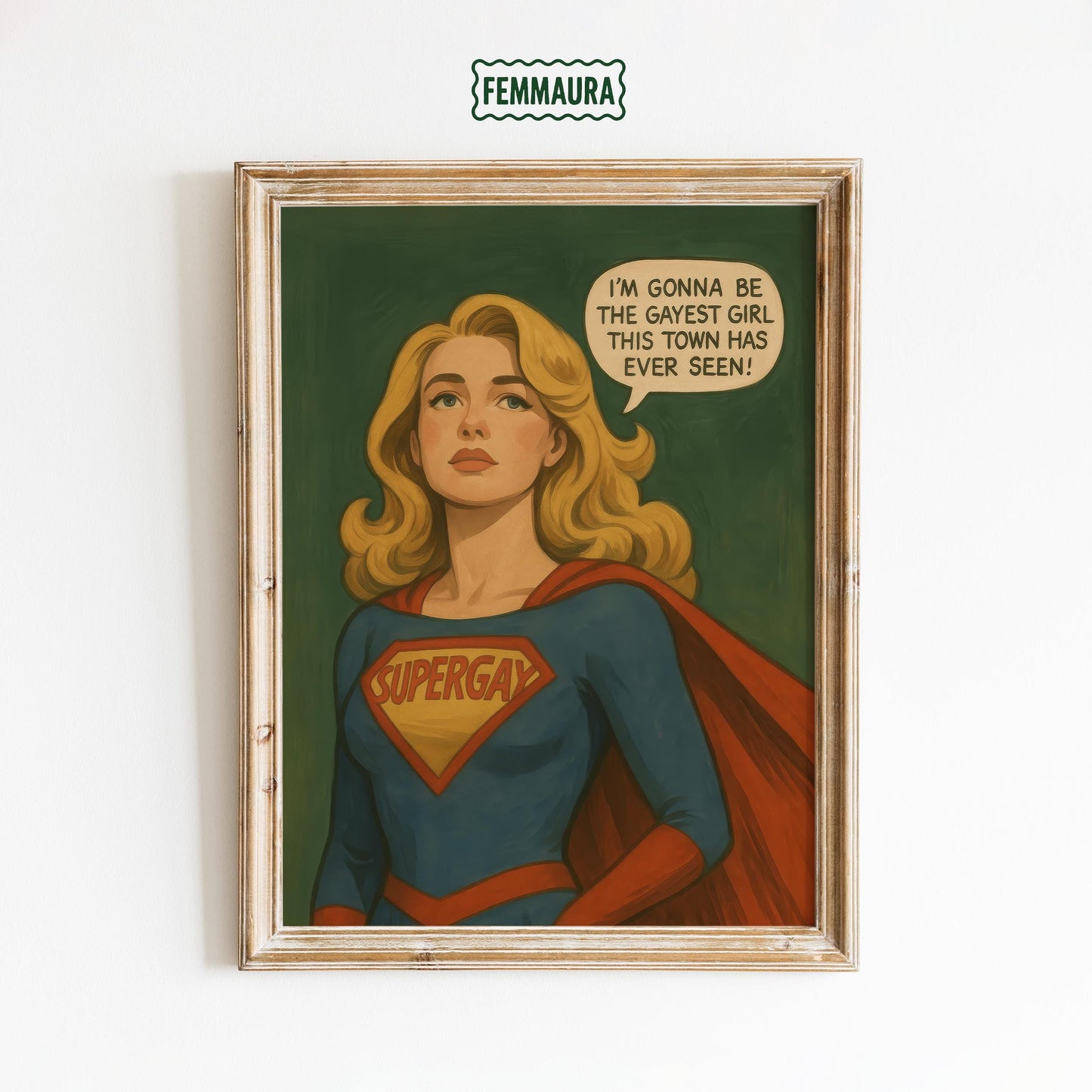 Queer Pride Wall Art – Bold Supergay Superhero Comic Print for Pride Season