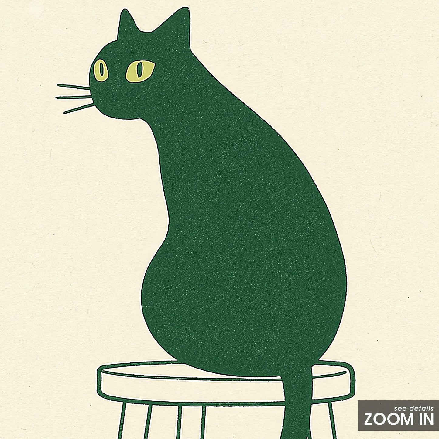 Minimal Cat on Stool – Scandinavian Line Art Poster, Cozy Neutral Wall Print