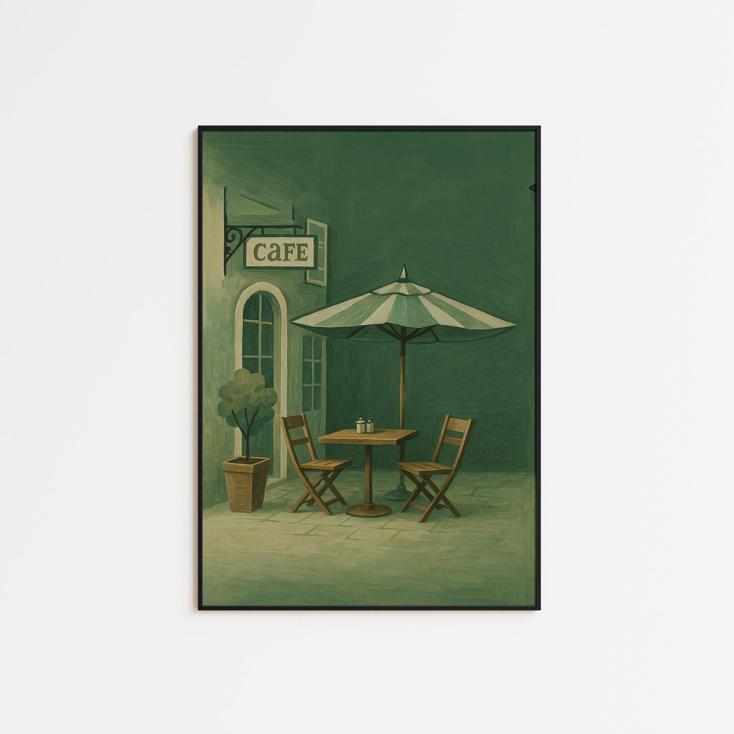 Vintage Cafe Poster – Olive Green Wall Art | French Cafe Art Print