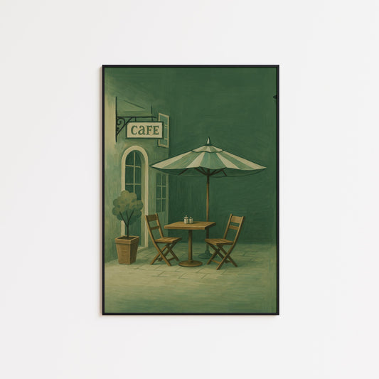 Vintage Cafe Poster – Olive Green Wall Art | French Cafe Art Print
