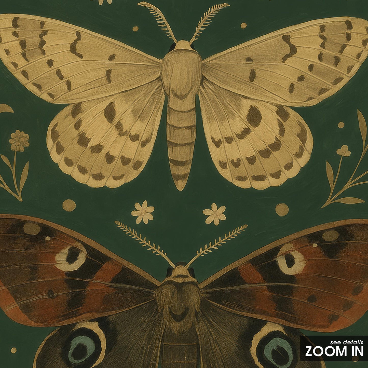 Butterfly Botanical Print – Vintage Insect Art Dark Green Poster with Moths & Flowers