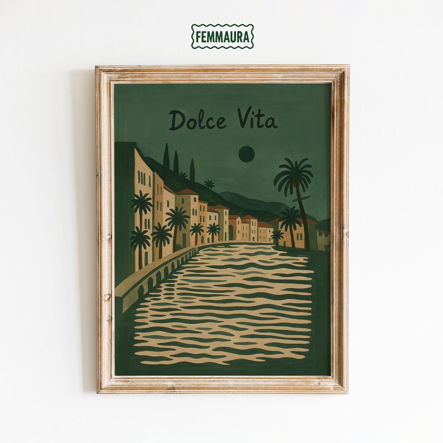 Vintage Italian Poster – Olive Green Mediterranean Wall Art | Coastal Travel Print