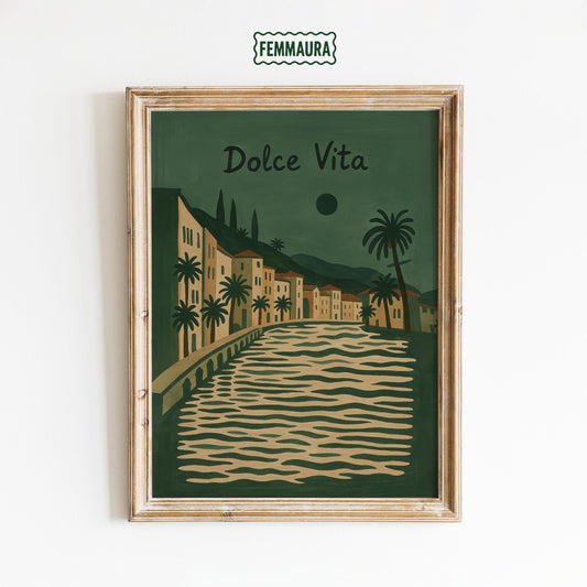Vintage Italian Poster – Olive Green Mediterranean Wall Art | Coastal Travel Print