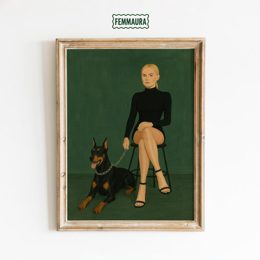 Dark Feminine Power Art – Woman With Doberman Print | Gothic Wall Decor