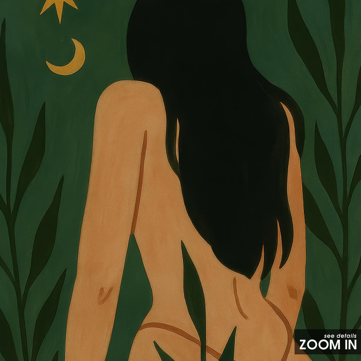Botanical Nude Wall Art – Mystical Feminine Print | Moon Garden Art Decor