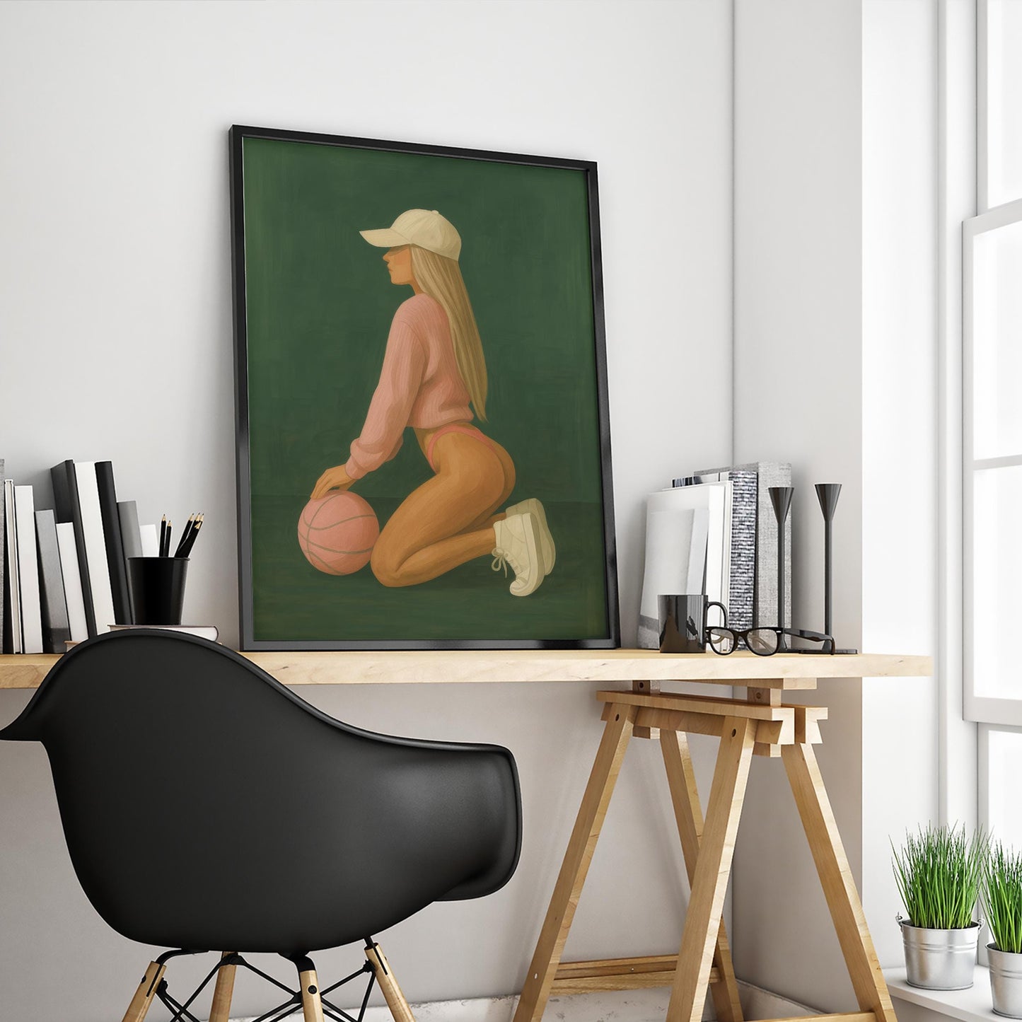 Feminine Basketball Art – Modern Sport Wall Decor | Athletic Girl Print