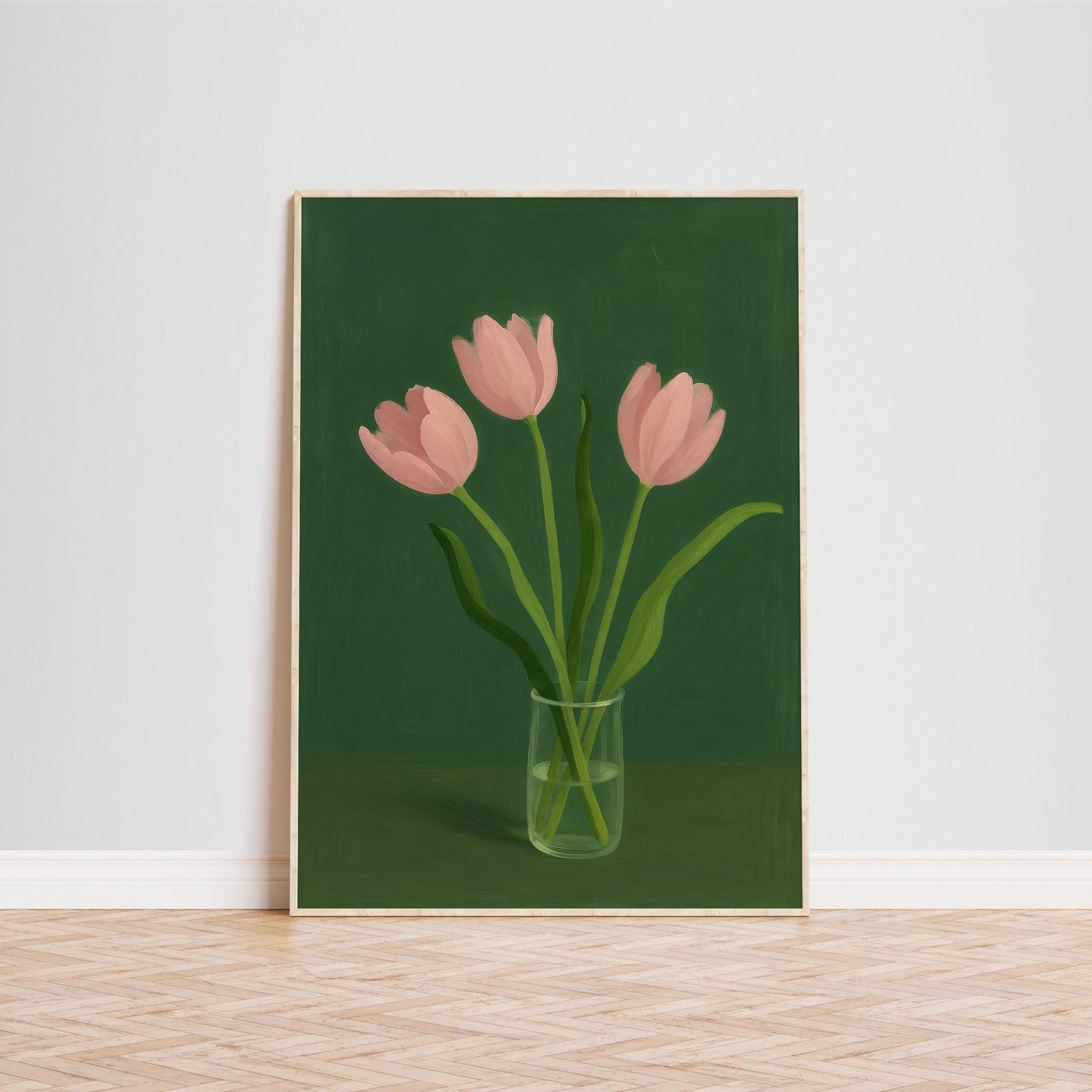 Pink Tulip Wall Art – Minimal Botanical Wall Print With Soft Pink Tulips