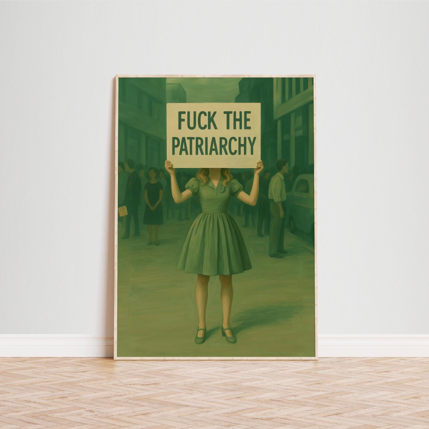 Fuck the Patriarchy Poster – Feminist Protest Wall Art in Retro Green Style