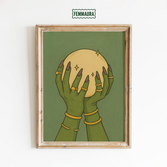 Witchy Wall Art – Mystic Hands with Crystal Ball | Occult Decor Print