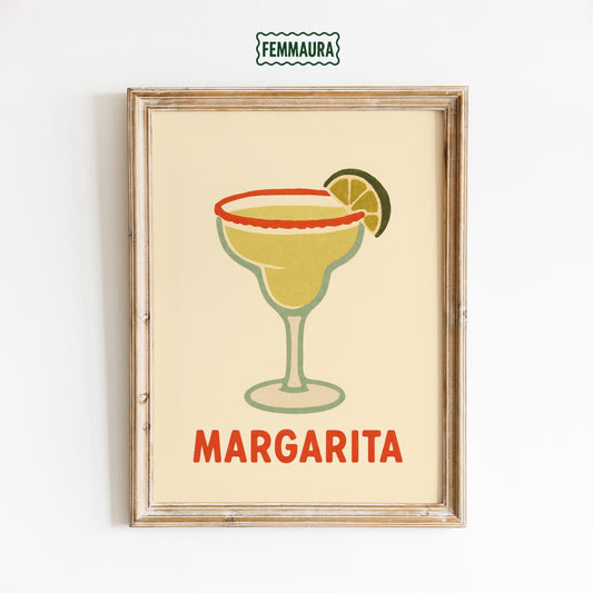 Margarita Cocktail Print – Retro Bar Wall Art With Bold Red Typography