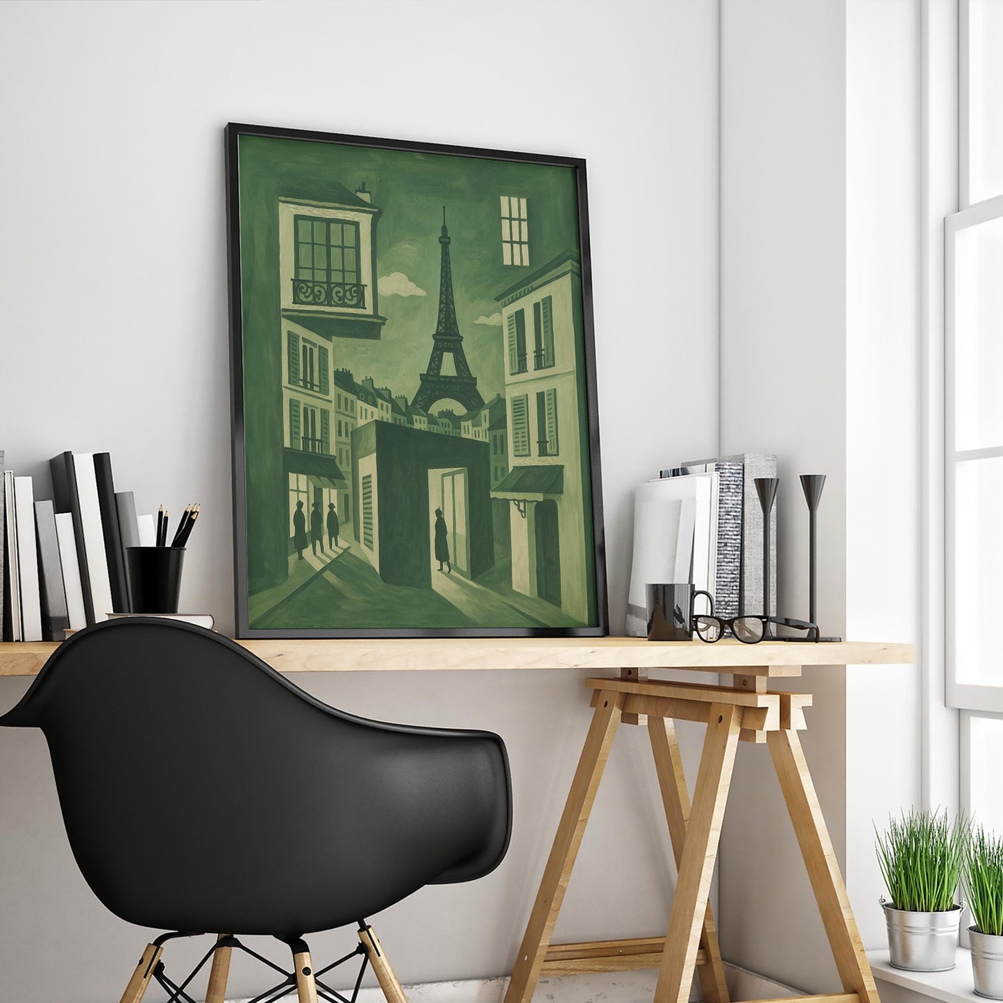 Paris France Poster – Vintage French Wall Art | Olive Green City Print