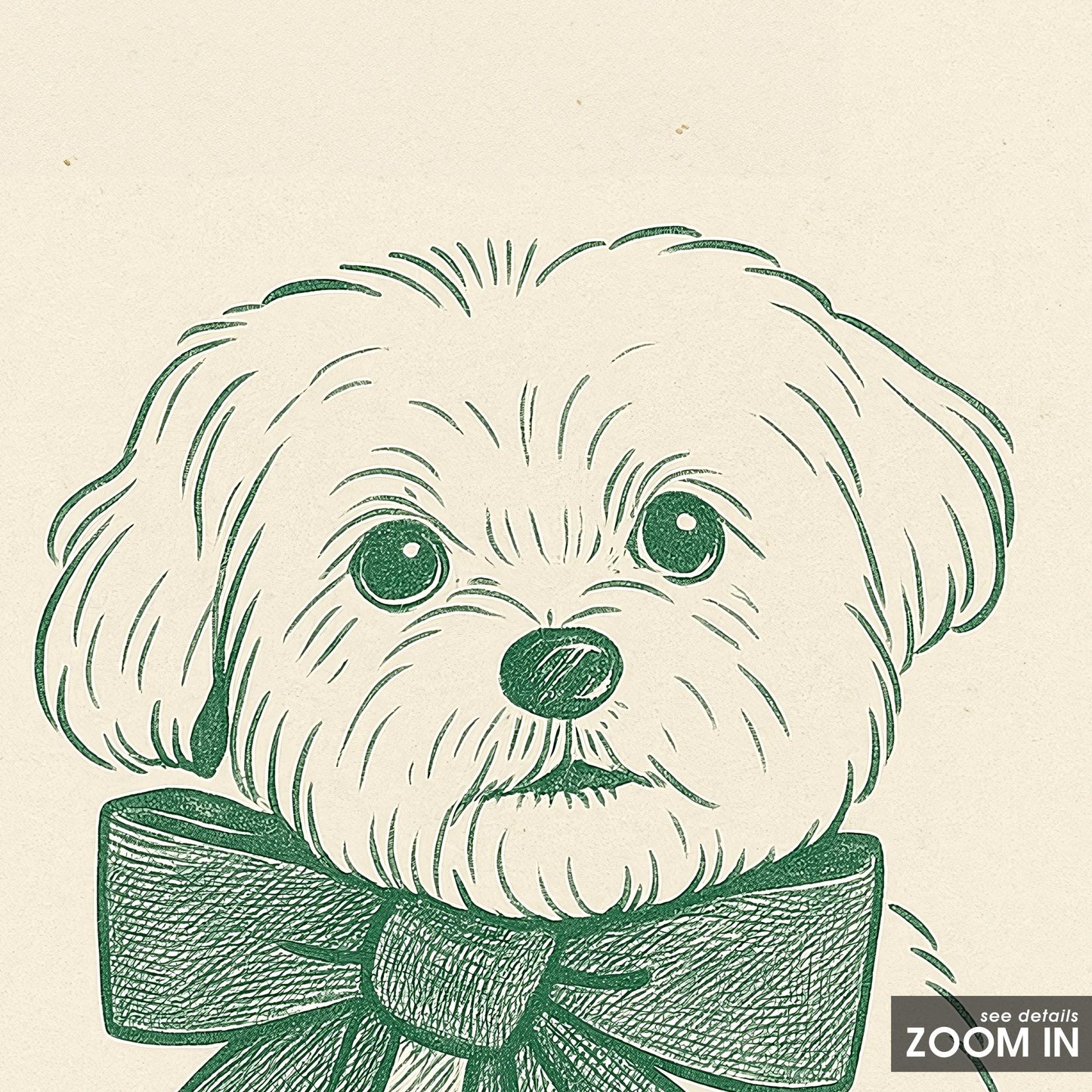 Green Bow Puppy Poster – Minimal Dog Illustration Wall Art