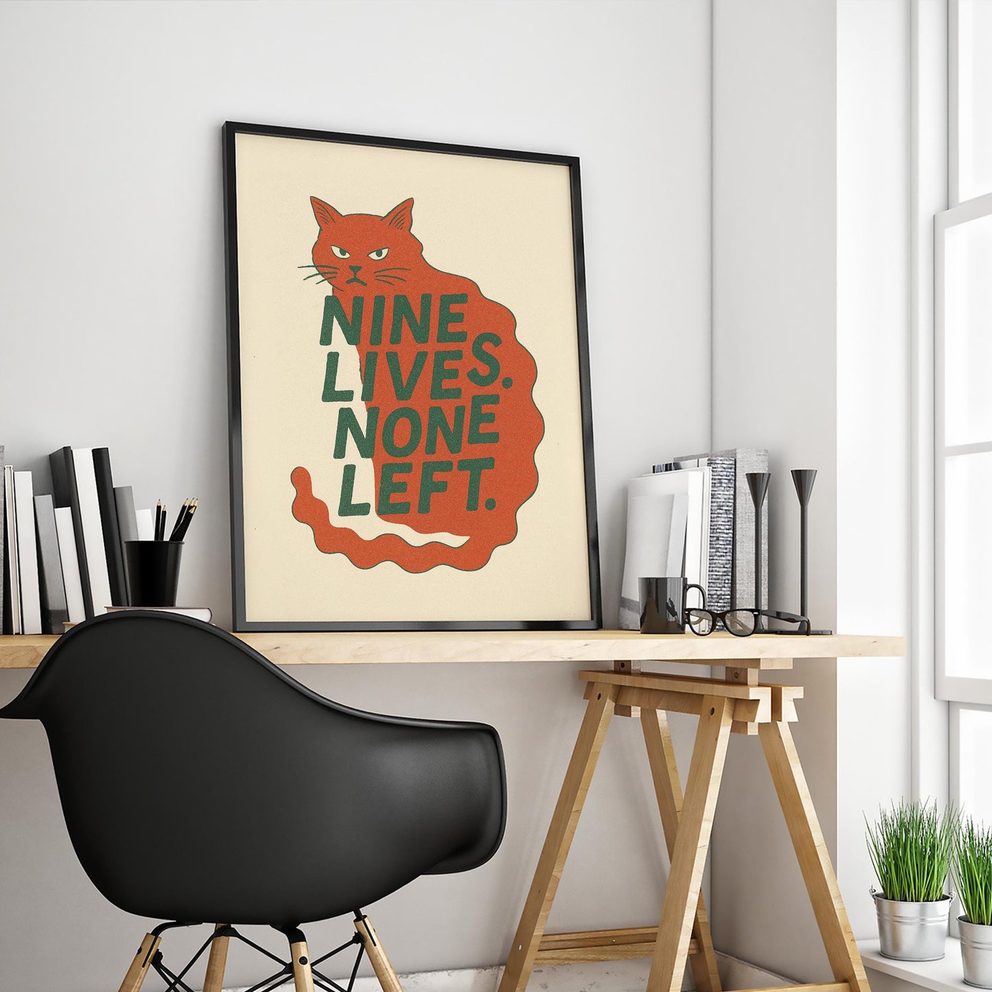 Cat Wall Art – Vintage Red Silhouette With Funny Sarcastic Wall Print