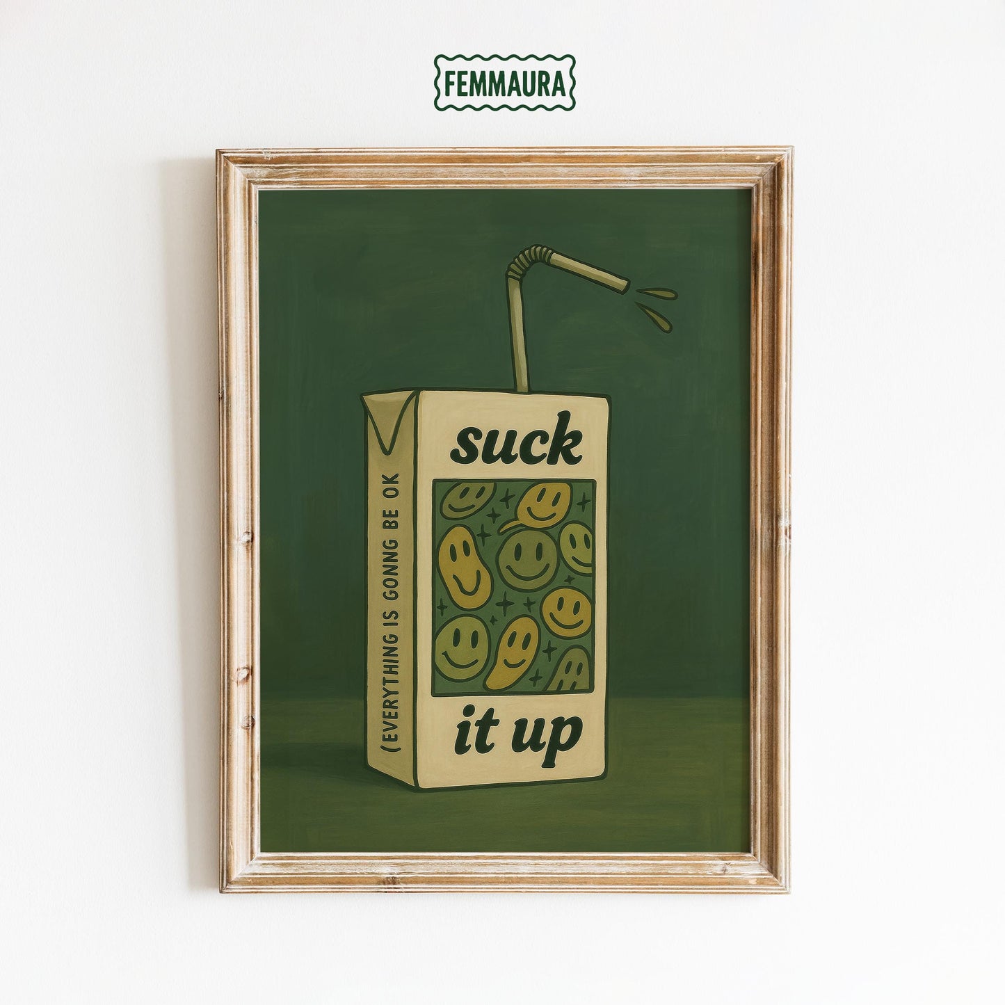 Quirky Retro Wall Art – Vintage Juice Box Poster With Smiley Face Design