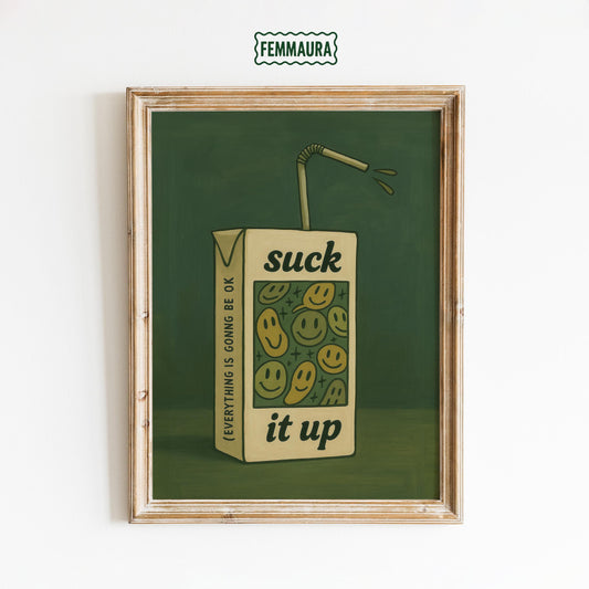 Quirky Retro Wall Art – Vintage Juice Box Poster With Smiley Face Design