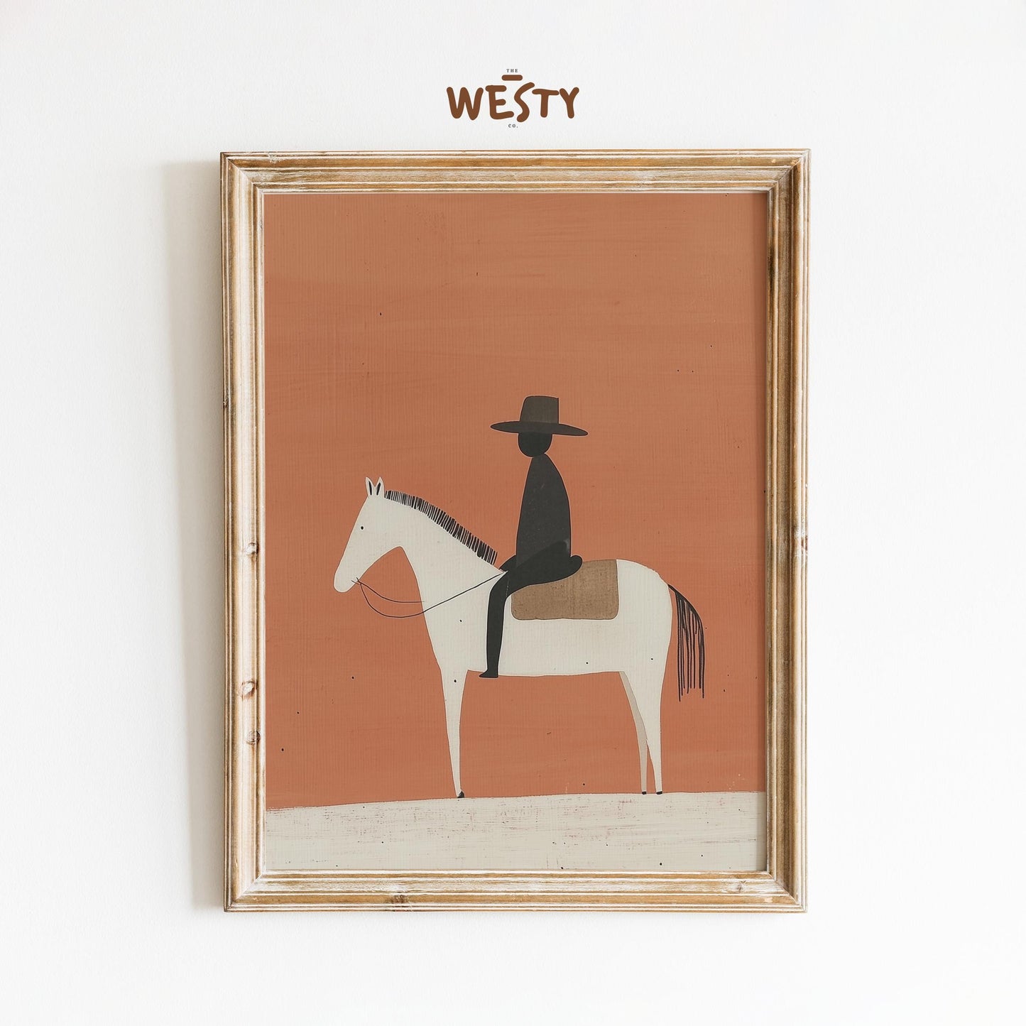 Minimal Cowboy on Horse – Western Desert Art Print