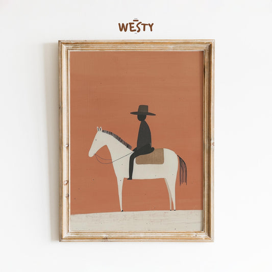 Minimal Cowboy on Horse – Western Desert Art Print