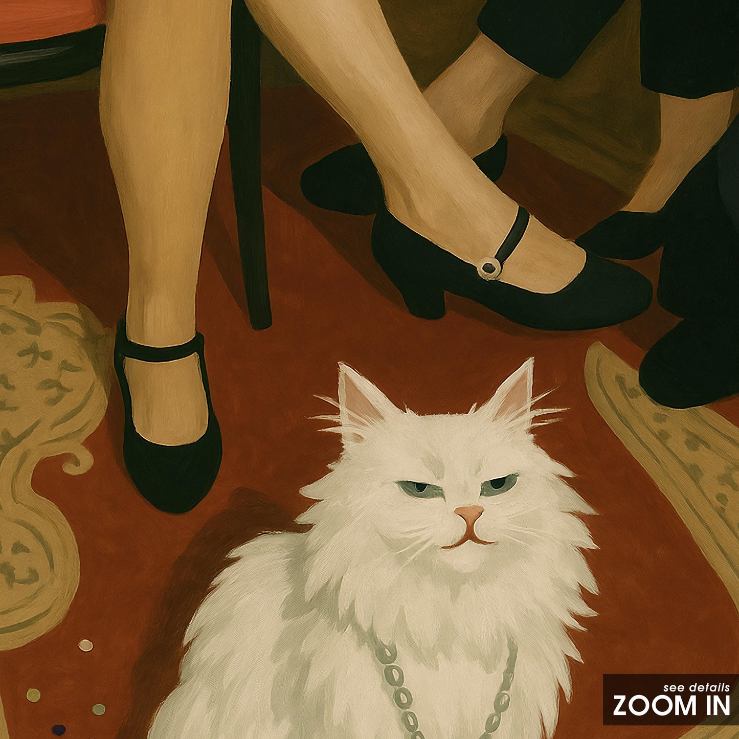 White Cat Poster – Elegant Vintage Cat Print | Chic Party Wall Art