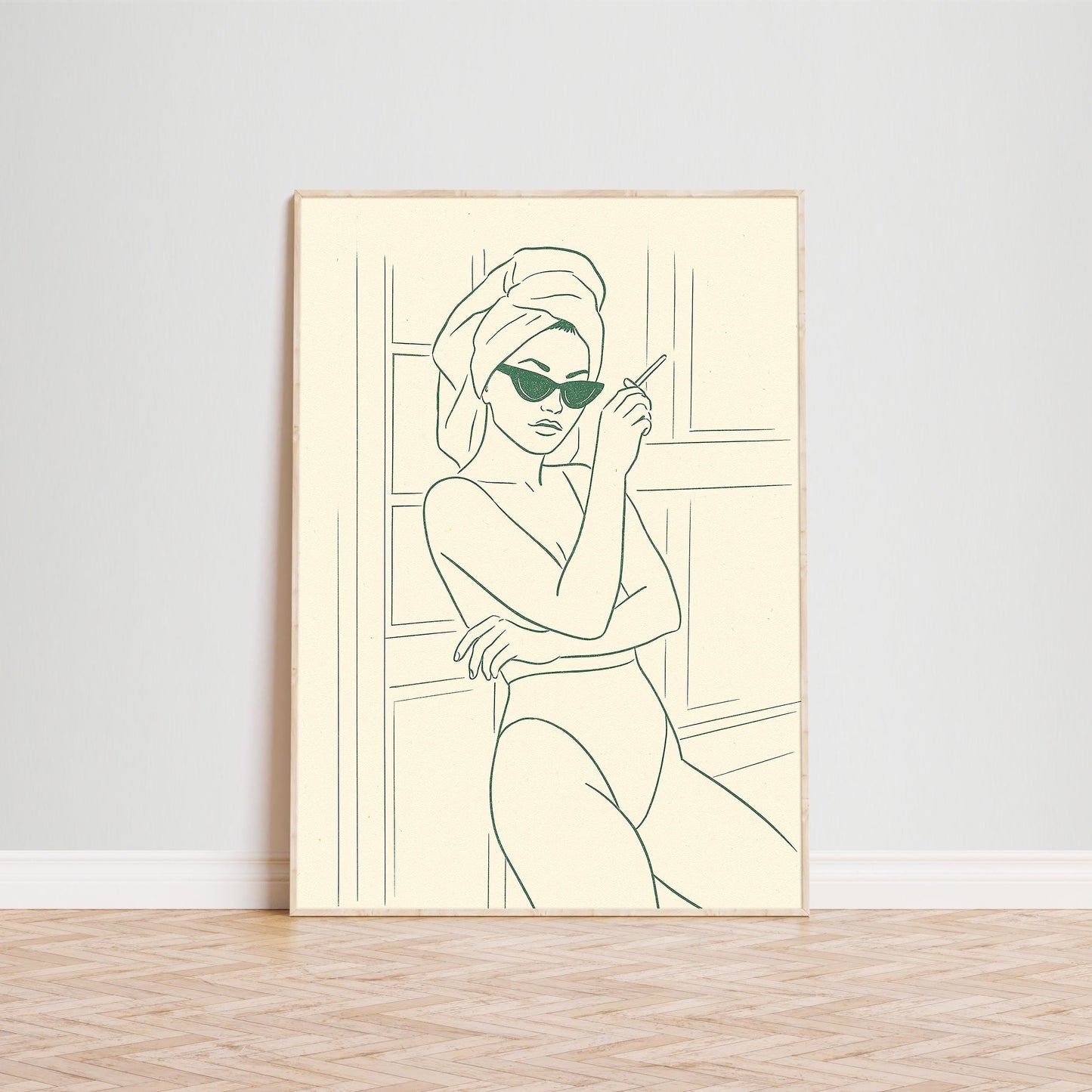 Towel & Cigarette Poster – Minimal Line Art Woman Print, Femmaura Bold Series