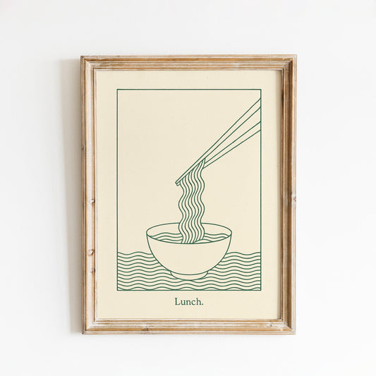 Lunch Poster – Minimal Line Art Noodle Bowl Print, Modern Kitchen Wall Decor