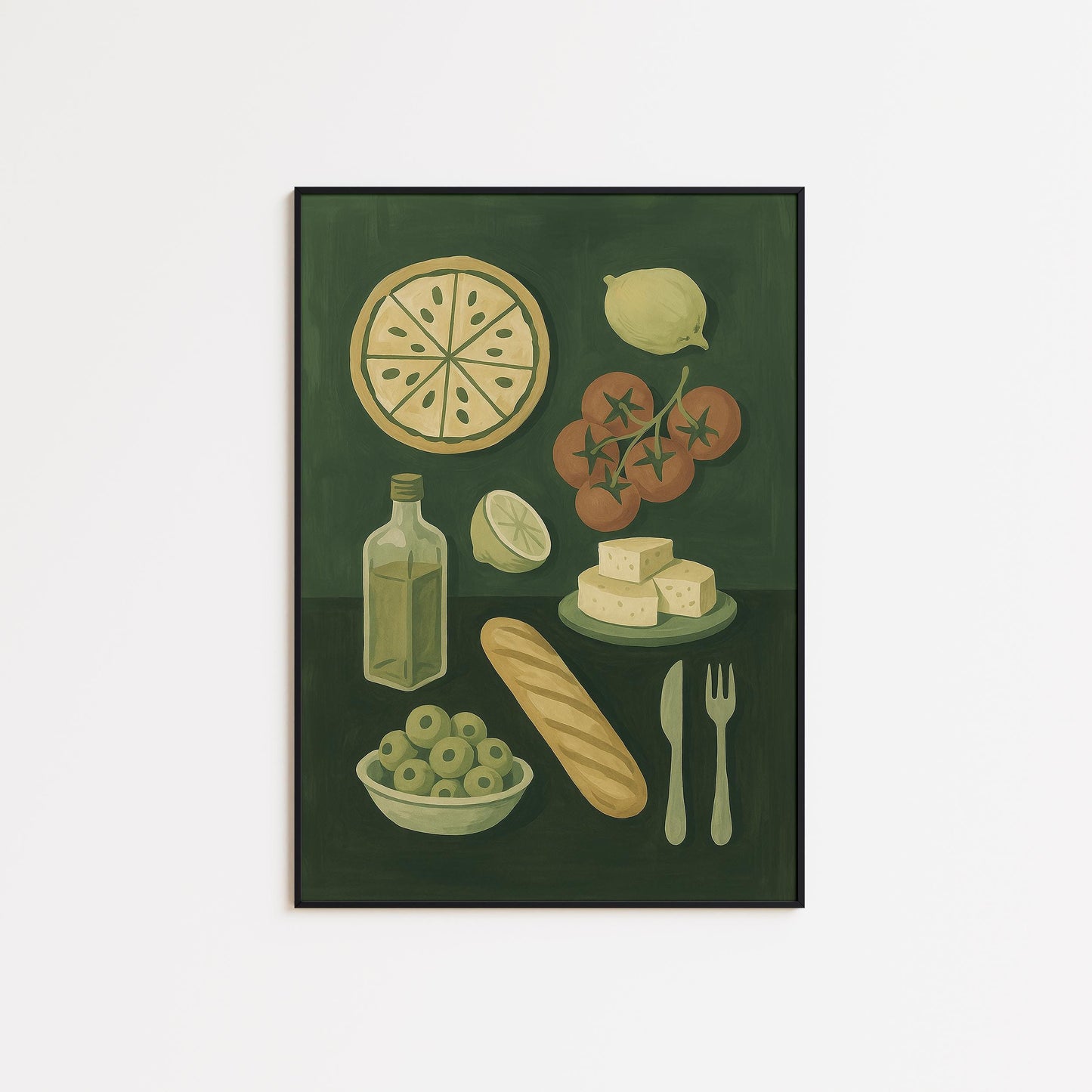 Mediterranean Kitchen Art – Rustic Olive Lemon Print | Farmhouse Dining Decor Poster