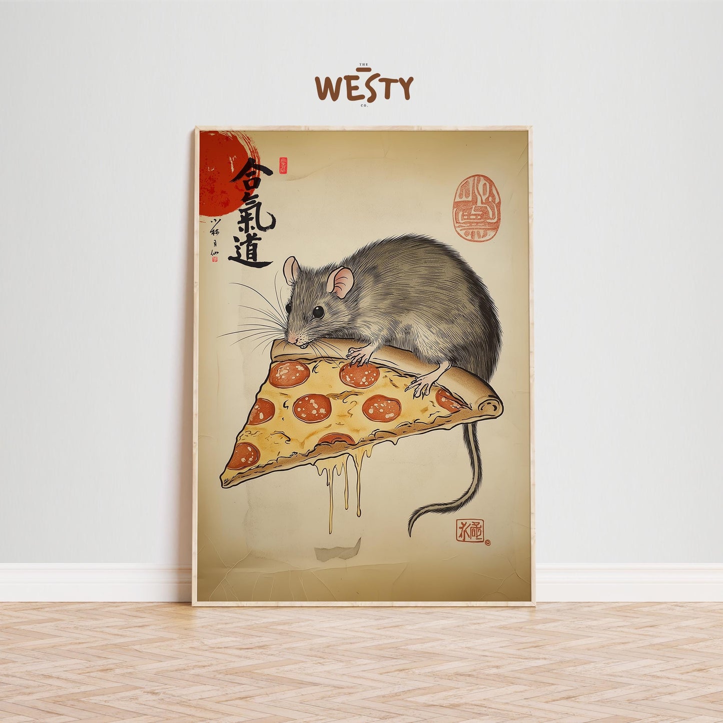 Samurai Rat & Pizza – Japanese Pop Fusion Art Print