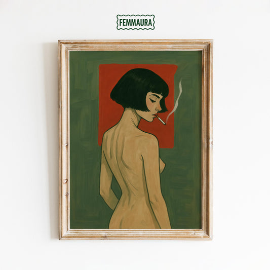 Moody Nude Woman Poster – Bold Retro Wall Art With Dark Feminine Energy