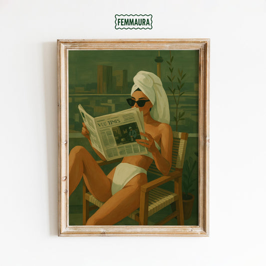 Modern Feminine Wall Art – Urban Balcony Art | Green Cityscape Poster Print