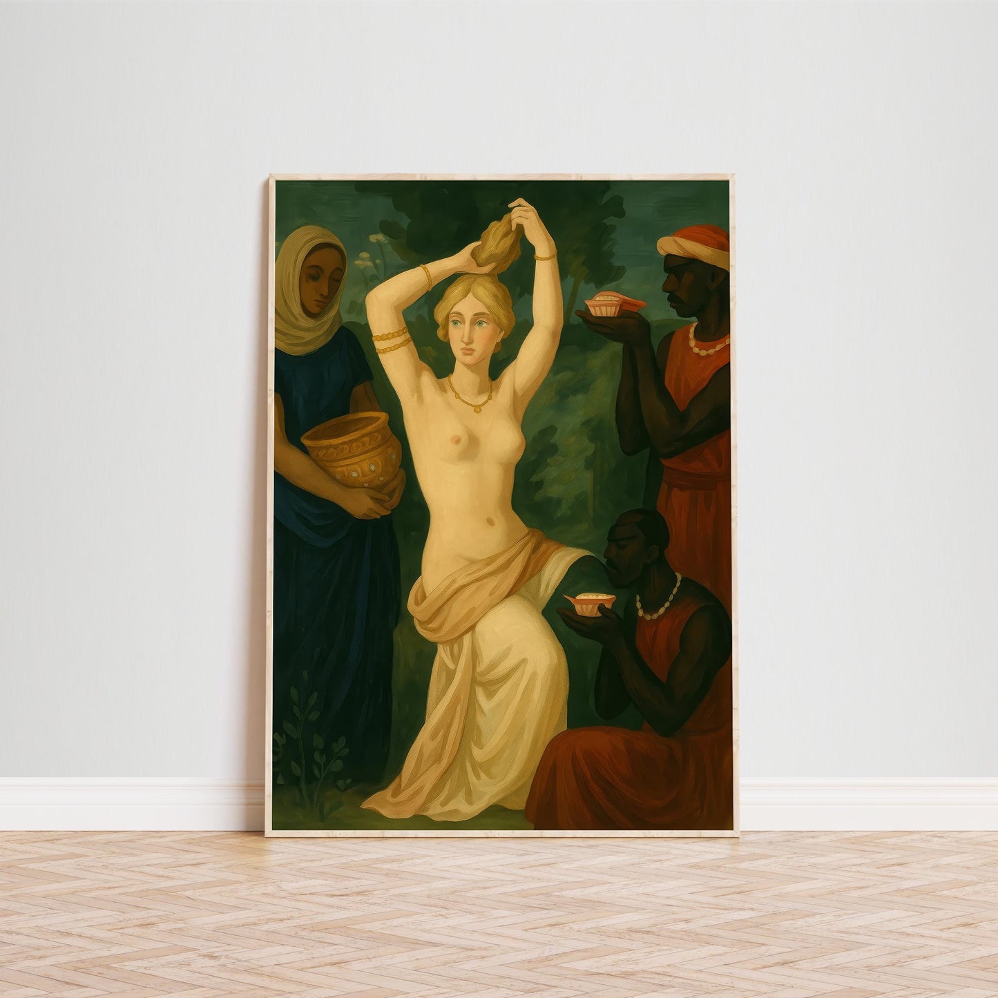Classical Bath Scene | Vintage Wall Art - Neoclassical Painting with Warm Earthy Tones