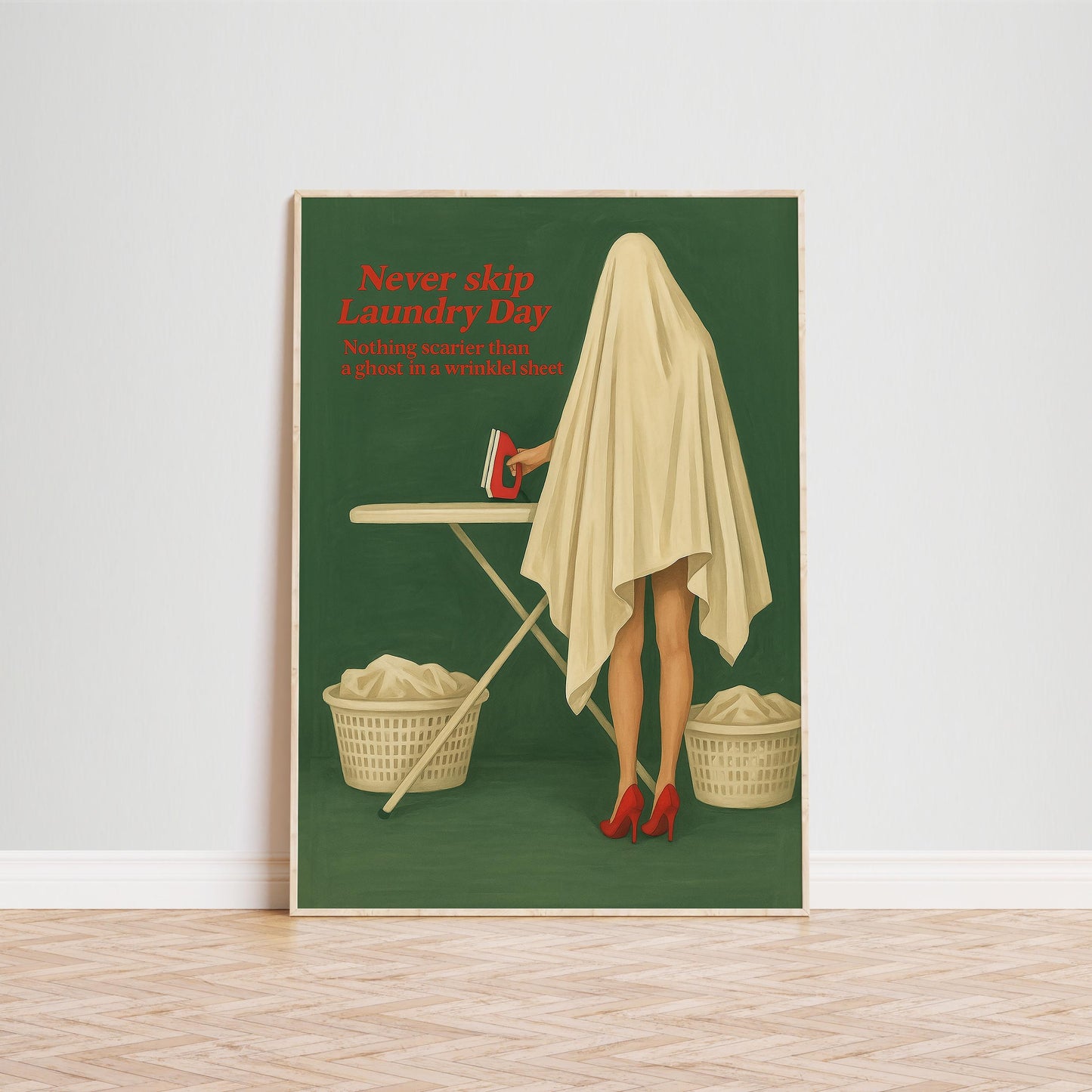 Laundry Day Poster – Quirky Retro Humor Print With Ghost In Sheet Art