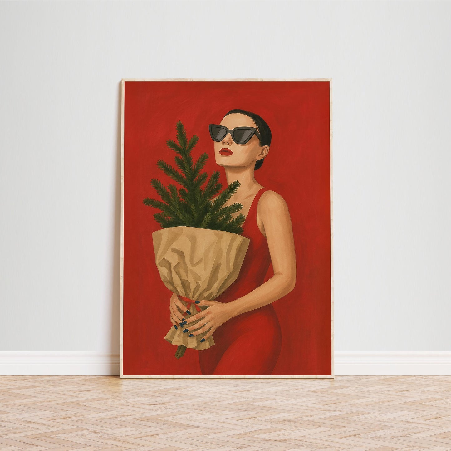 Christmas Tree Poster – Chic Red Dress Wall Art | Modern Festive Decor