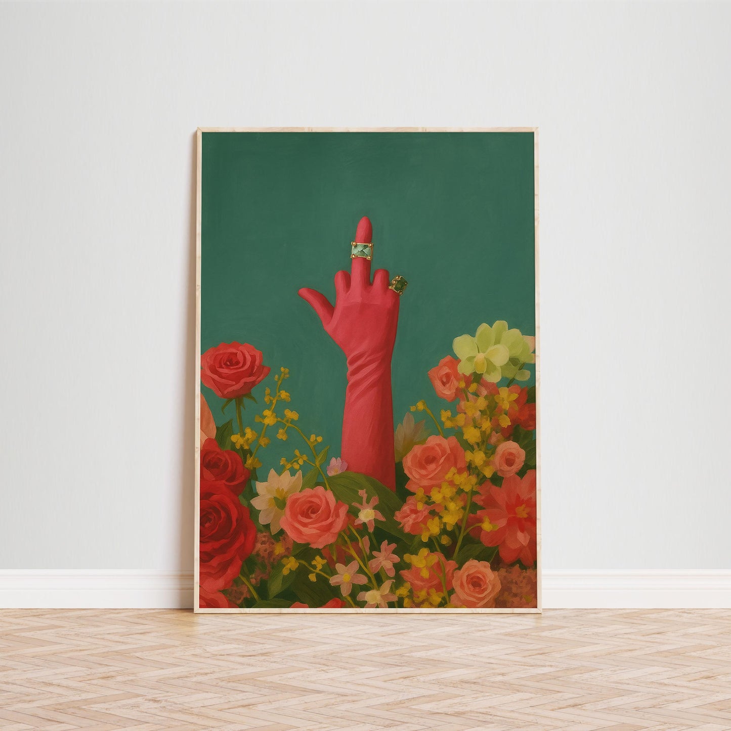 Feminist Wall Art – Bold Floral Middle Finger Poster With Vintage Feminist Print