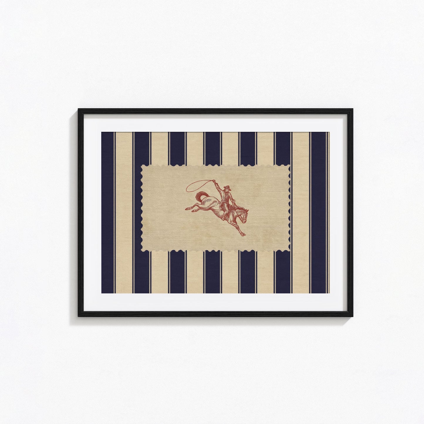 Western Cowboy Wall Art – Vintage Rodeo Print with Striped Background Design