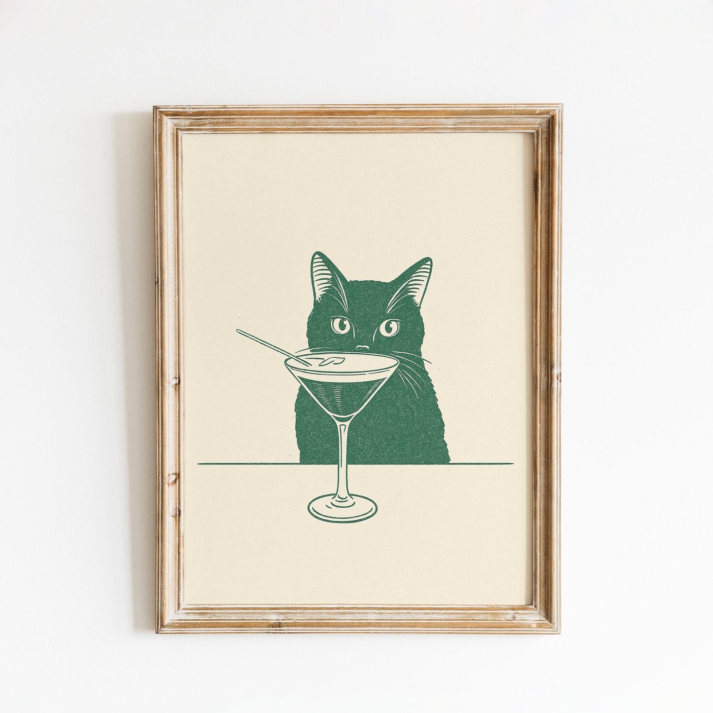 Cat Martini Poster – Retro Bar Art | Minimalist Vintage Cat Print